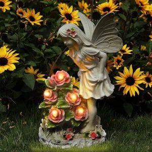 Angel Garden Statue Outdoor Decor, Solar Sculpture with 5 LEDs,, 12.8 x 7.5 x 6. - Picture 1 of 6