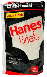 Vintage Hanes Briefs 6 Pack Size 36 1992 White 100% Cotton NEW NOS - Picture 1 of 5