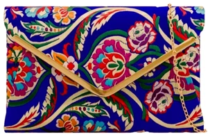 Royal Blue Clutch Bag Ladies Satin Pink Floral Evening Shoulder Bag Prom Handbag - Picture 1 of 4