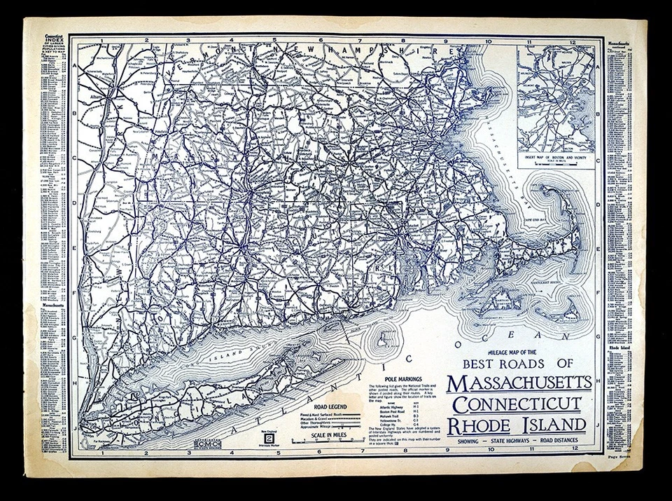 Mapa de ruta Clason 1926 Massachusetts Connecticut Rhode Island Boston Long Island Foto 1 de 4