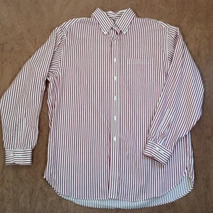 Brooks Brothers Shirt LARGE Men COUNTRY CLUB Long Sleeve Button Down RED STRIPE - Picture 1 of 11