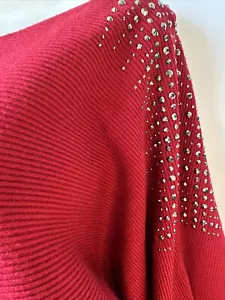 Nuevo Suéter Vila Milano C’mas/V’tine Manga Ala de Murciélago Joyas Talla XL Rojo Carmesí - Imagen 1 de 8