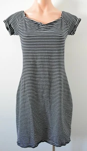 Sportsgirl Dress Womens Size Large Black White Stripe Shift Short Sleeve - Picture 1 of 8
