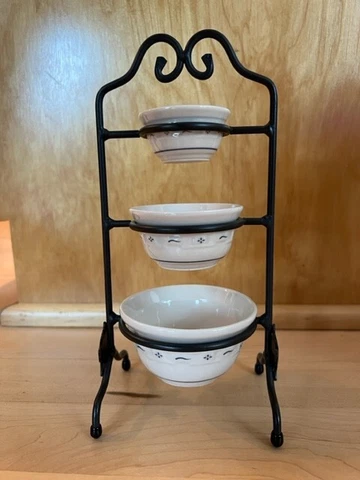 Longaberger Collectors Club Mini Wrought Iron Stand and Mixing Bowls Blue w/box Cover