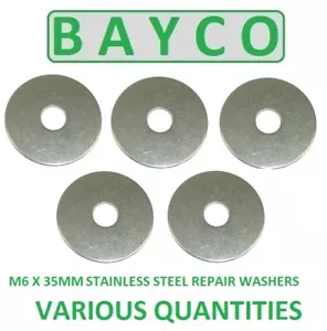 STAINLESS STEEL REPAIR WASHER 6MM X 35MM A2 GRADE 304, PENNY MUDGUARD WASHERS - Picture 1 of 3