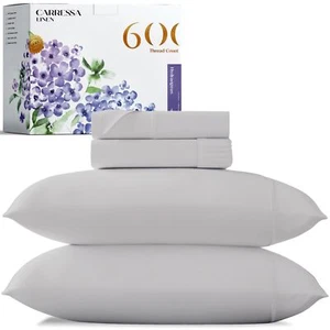 Carressa Linen Luxury Egyptian Cotton 3 PC Twin Size Sheet Set - 600 Thread C... - Picture 1 of 9