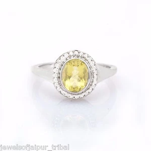 925 Sterling Silver Natural Oval Cut Lemon Quartz Gemstone Ring Jewelry - Picture 1 of 3
