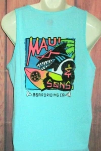 MENS MAUI AND SONS SHARK CELADON AQUA GREEN TANK TOP T-SHIRT SIZE M - Picture 1 of 2
