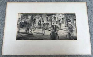 OLD ORIGINAL "STREET SCENE FIGURE" PENCIL,GRAPHITE DRAWING SKETCH/ PAPER BOARD. - Picture 1 of 6