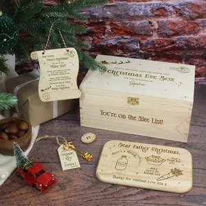 Personalisierte traditionelle goldene Heiligabend Box Konvolut Weihnachtsmann Teller Schlüsselbuchstabe - Bild 1 von 11