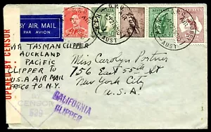 Australia Scott 125, 171, 173, 175, 182 on 1940 Censored Clipper Mail to U.S. - Picture 1 of 2