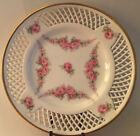 Vintage Soft Paste Porcelain Reticulated Plate Made In Germany Roses Gold Rim