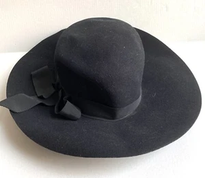 Vintage Ritz Henry Pollack Womens Black Wool Hat w/ Bow Medium Church / Sun hat - Picture 1 of 8