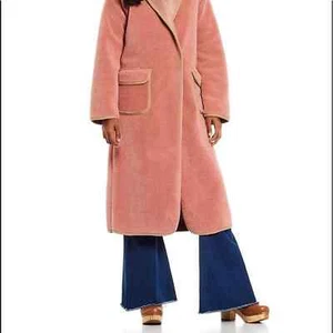 Cozy Maxi Cardi Contrast Tape Faux Fur Maxi Coat - Picture 1 of 6