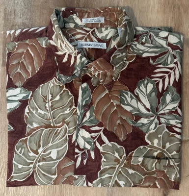 Burma Bibas Men's Cotton Vacation Hawaiian Button Down Shirt Brown Green Size L - Image 1 of 4
