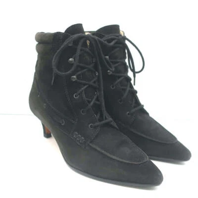Manolo Blahnik Botines con Cordones Negro Gamuza Talla 38.5 Punta Punta Gatito Tacón Foto 1 de 4