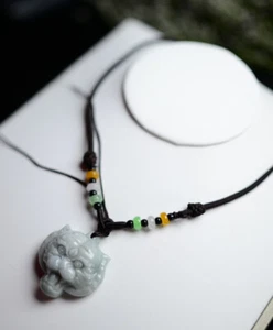 Certified Green Burma Natural A Jade jadeite pendant Animal Tiger Head 416729 - Picture 1 of 9