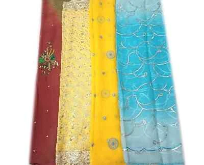 Lote De Colección De 4 Lentejuelas De Boda India Bordado Georgette Dupatta Bufanda Estola Foto 1 de 4