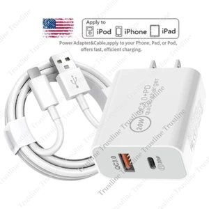 USB Fast Charger 20W QC Wall US Adapter Cable For iPhone 14 13 12 11 Pro Max Xs - Picture 1 of 15