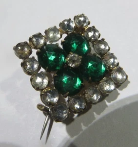 Broche carrée avec strass verts et blancs - Bild 1 von 2