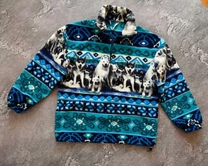 Vintage Animal Wolf Over Print Fleece 1/4 Sweatshirt L Size - Picture 1 of 18