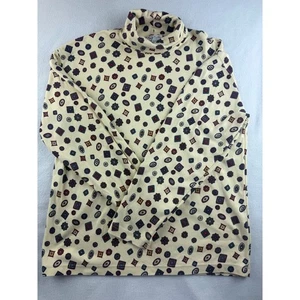 Talbots Cream Geometric Print Mock Neck Long Sleeve Top Women's Size L - Picture 1 of 15