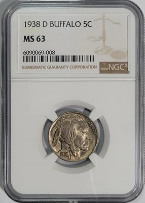 1938-D Type-2 Buffalo Nickel 5c NGC MS63 - Image 1 of 4