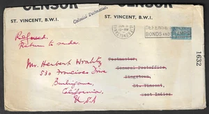 San Francisco Cal., 1942 prexie cover to St. Vincent w. SCARCE CENSOR, returned - Picture 1 of 3