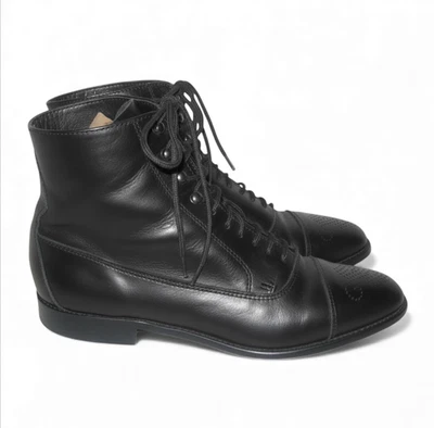 BOTINES DE CUERO NEGROS Blancos Mntn de Colección con Cordones Brogue Granny Grunge Pixie 7 Foto 1 de 4