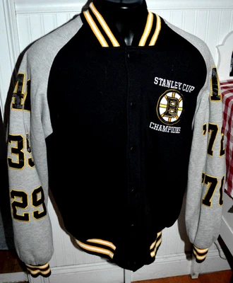 NHL BOSTON BRUINS STANLEY CUP CHAMPIONSHIP JACKET MENS LARGE VARSITY GIII VGC - Image 1 of 4