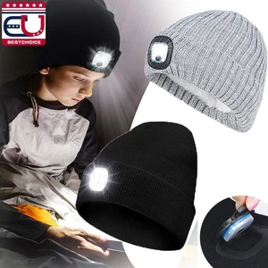Gorro cálido para niños con luz USB recargable invierno tejido faro gorra - Imagen 1 de 18