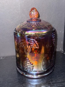 Indiana Glass Harvest Grape Carnival Glass Marigold Biscuit Jar Cookie Canister - Picture 1 of 3