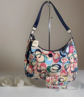 NWT Coach F24452 Ikat Print Convertible Hobo + 48168 Pop Ikat Flip Card Case Set - Image 1 of 4