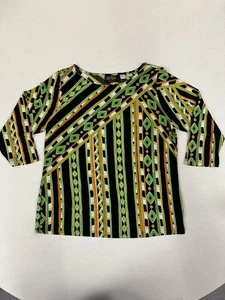 Blusa para mujer Bob Mackie Wearable Art talla M verde lima amarillo negro óxido - Imagen 1 de 10