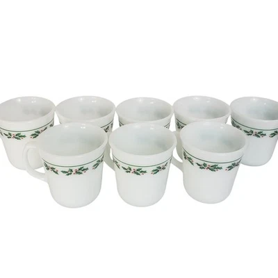 Juego de 8 tazas vintage Cornelle Corning EE. UU. blanco leche Holly Days vasos de Navidad Foto 1 de 4