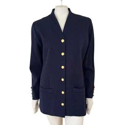 BROOKS BROTHERS 100% Merino Wool Gold Button Knit Blazer in Navy WOMEN'S MEDIUM - Image 1 of 4