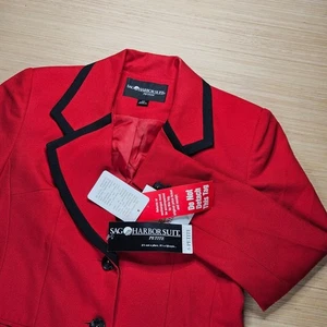 Sag Harbor Suit Petite Blazer Red Black Trim Size 6P Holiday 2001 33-9252 NEW - Picture 1 of 16