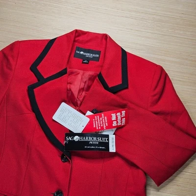 Sag Harbor Suit Petite Blazer Red Black Trim Size 6P Holiday 2001 33-9252 NEW - Image 1 of 4