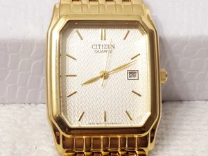 Vintage Citizen Men's Gold Tone Quartz Date Watch Base Metal Stainless Steel WR - Picture 1 of 12