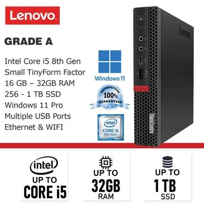 Lenovo ThinkCentre M720q Tiny PC i5 | Up to 16 GB RAM | 500 GB SSD | Win 11 Pro - Image 1 of 4