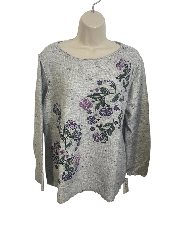 Style & Co. Womens Gray Embroidered Pullover Sweater Top Plus 0x BHFO 3303