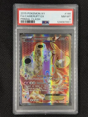 PSA 8 NM-MT Pokemon Camerupt EX 146 Full Art 2015 XY Primal Clash Ultra Rare  - Image 1 of 2