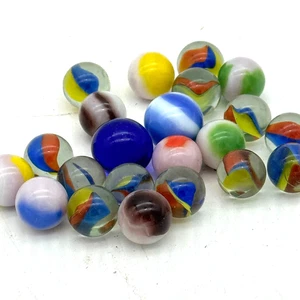 Vintage gemischte Glasmurmeln Lot Wirbel und Katzenauge Designs 22 Stück Sammlung - Bild 1 von 3