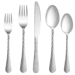 30 Pcs Hammered Silverware Set for 6,Stainless Steel Flatware Set,Mirror Poli... - Picture 1 of 7