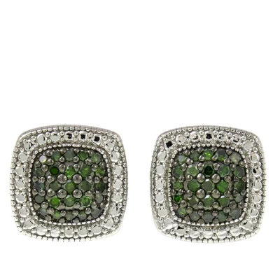 COD Sterling Silver .25ctw Green Diamond Cushion-Shaped Stud Earrings. - Image 1 of 4