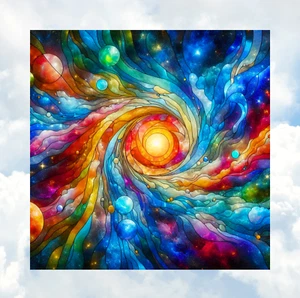 Celestial Galaxy Faux Stained-Glass WINDOW CLING Size 8" Square ~ Vinyl - Picture 1 of 1