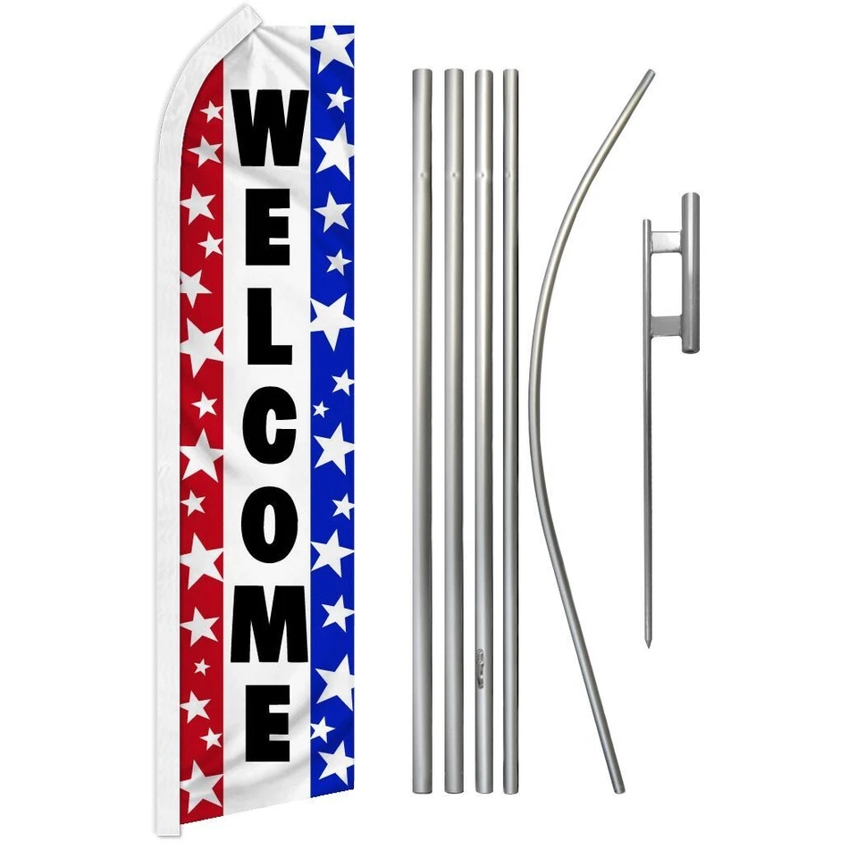 Welcome (Stars RWB) Swooper Flutter Feather Advertising Flag & Pole Kit - Image 1 of 4