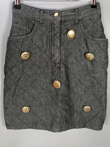 Y2K Moschino black quilted gold bottle top skirt catwalk vintage 27 waist uk 8 - Picture 1 of 12