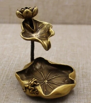 Quemador de incienso de reflujo de loto rana de latón pequeña estatua mesa decoración del hogar regalos Foto 1 de 4