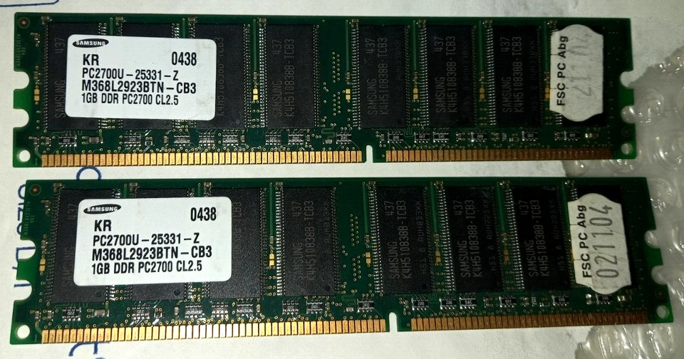 Samsung KR DDR333 PC2700U (PC2700U-25331-Z), 2 x 1GB - Image 1 of 1